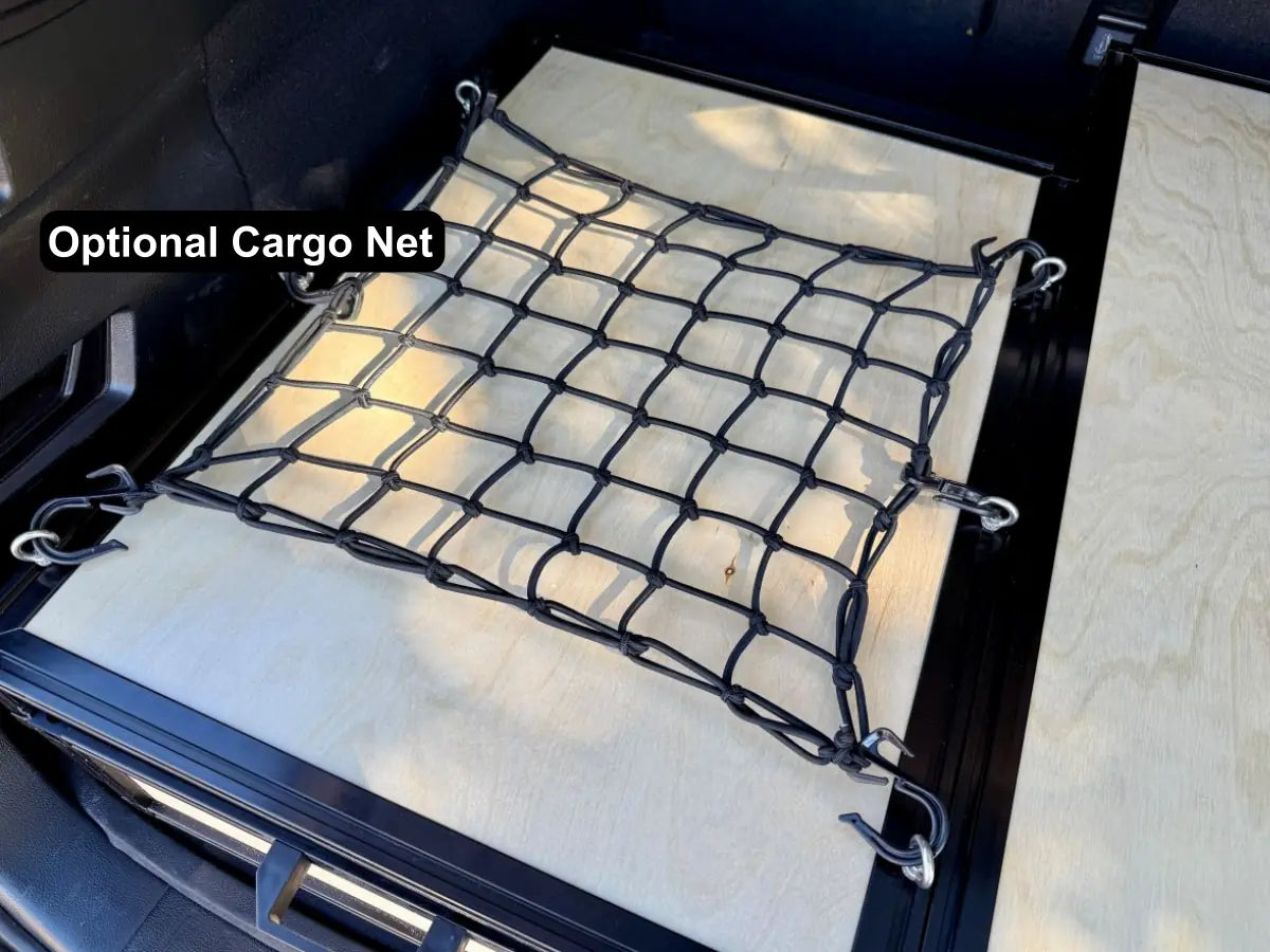 TNT Auto Drawer — Subaru Outback — subaru Outback TNT Auto Drawer with cargo net securing overlanding gear