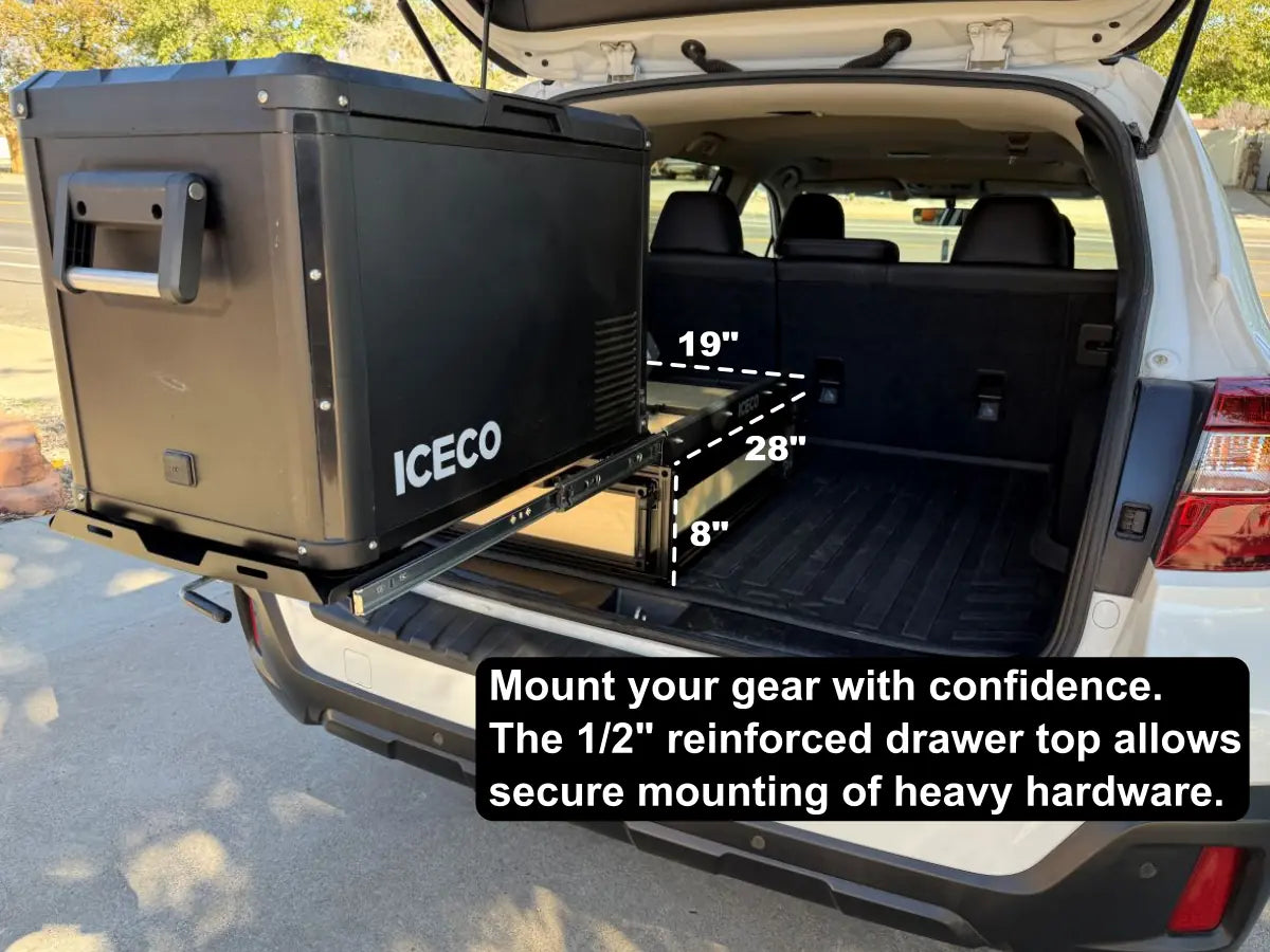 TNT Auto Drawer — Toyota Highlander — toyota Highlander TNT Auto Drawer paired with an ice chest slide tray