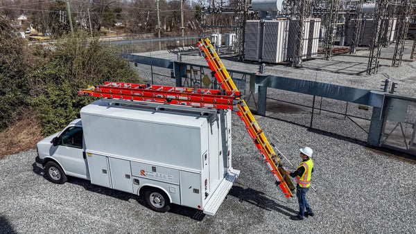 white step van KUV with 2 drop down ladder racks