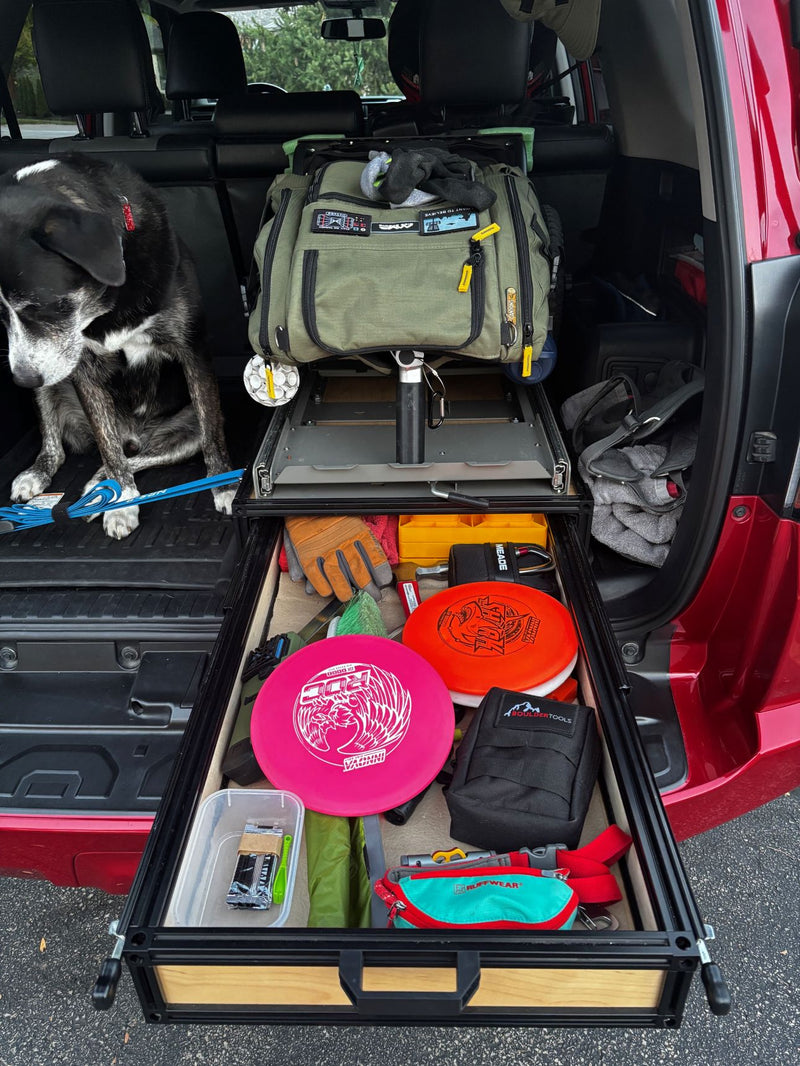 toyota 4runner cargo rear drawers open with frisby gear